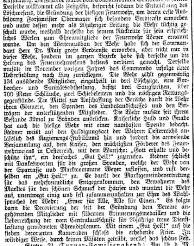 Weyer an der Enns Tages Post Nr. 142 vom 24.06.1898 S 3 Auszug 3